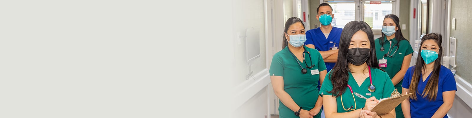 Pleasant Hill Post Acute nurses and caregivers in the hallway with masks on